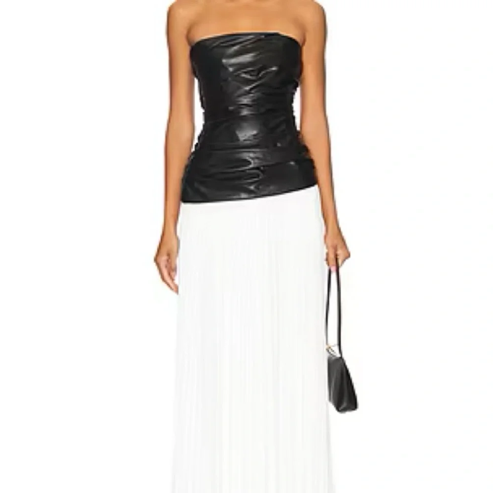 NWT SIMKHAI Arie Leather Crepe Strapless Chic Dress Size 8 Holiday Party Ready - Picture 12 of 13